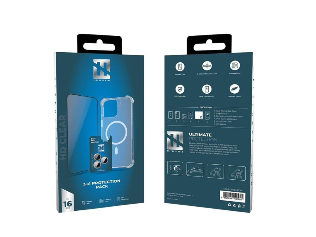 Buy Elephant Horn 3-in-1 Transparent Protection Pack for iPhone 16 Pro in Qatar Buy Elephant Horn 3-in-1 Transparent Protection Pack for iPhone 16 Pro in Qatar